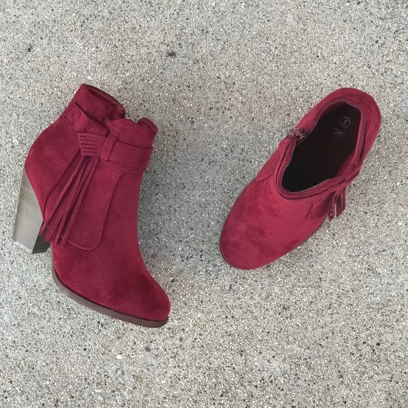NB Size 10 Boho Burgundy Wine Faux Suede BOOTIE - Picture 4 of 4